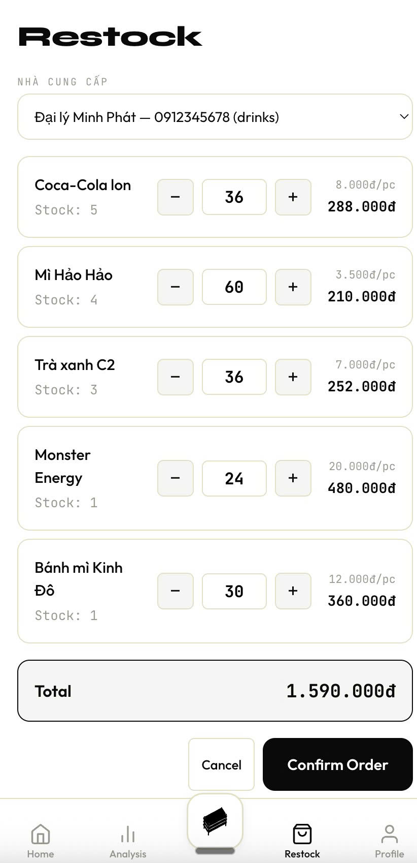 Countr. restock screen